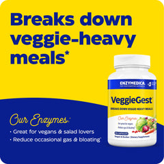 Enzymedica VeggieGest bottle pour shows convenient dosing for vegan meals.