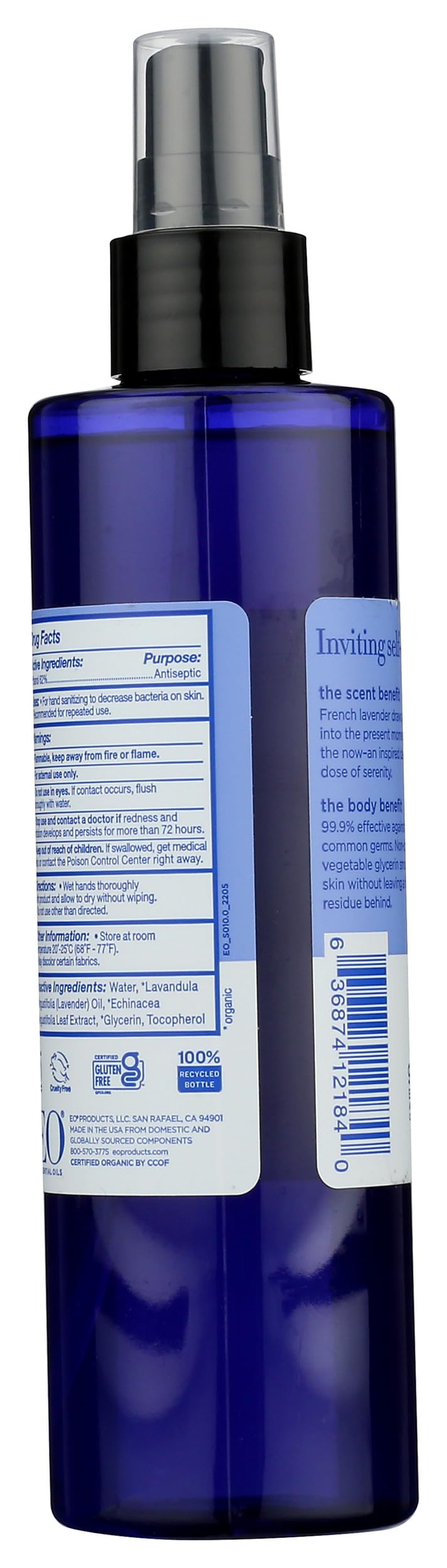 EO Organic French Lavender Hand Sanitizer Spray against lavender fields, natural aroma for daily use.