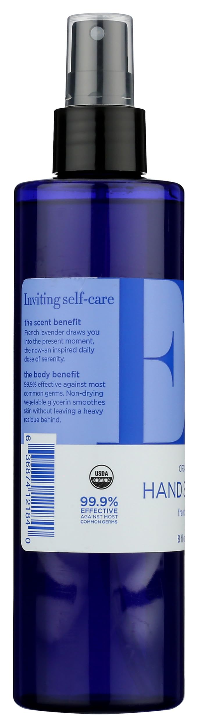 EO Organic French Lavender Hand Sanitizer Spray—8-oz bottle, spray-cap convenience.