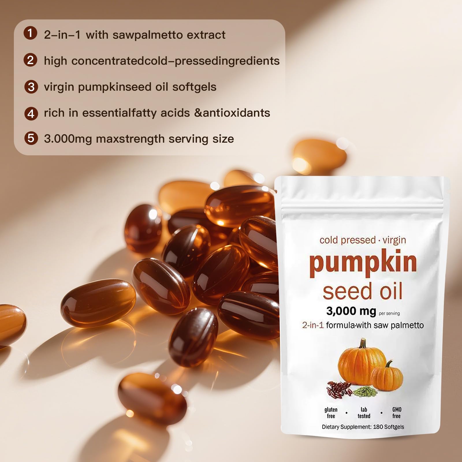 EOQIFJM capsules closeup highlighting easy swallowing for daily use.