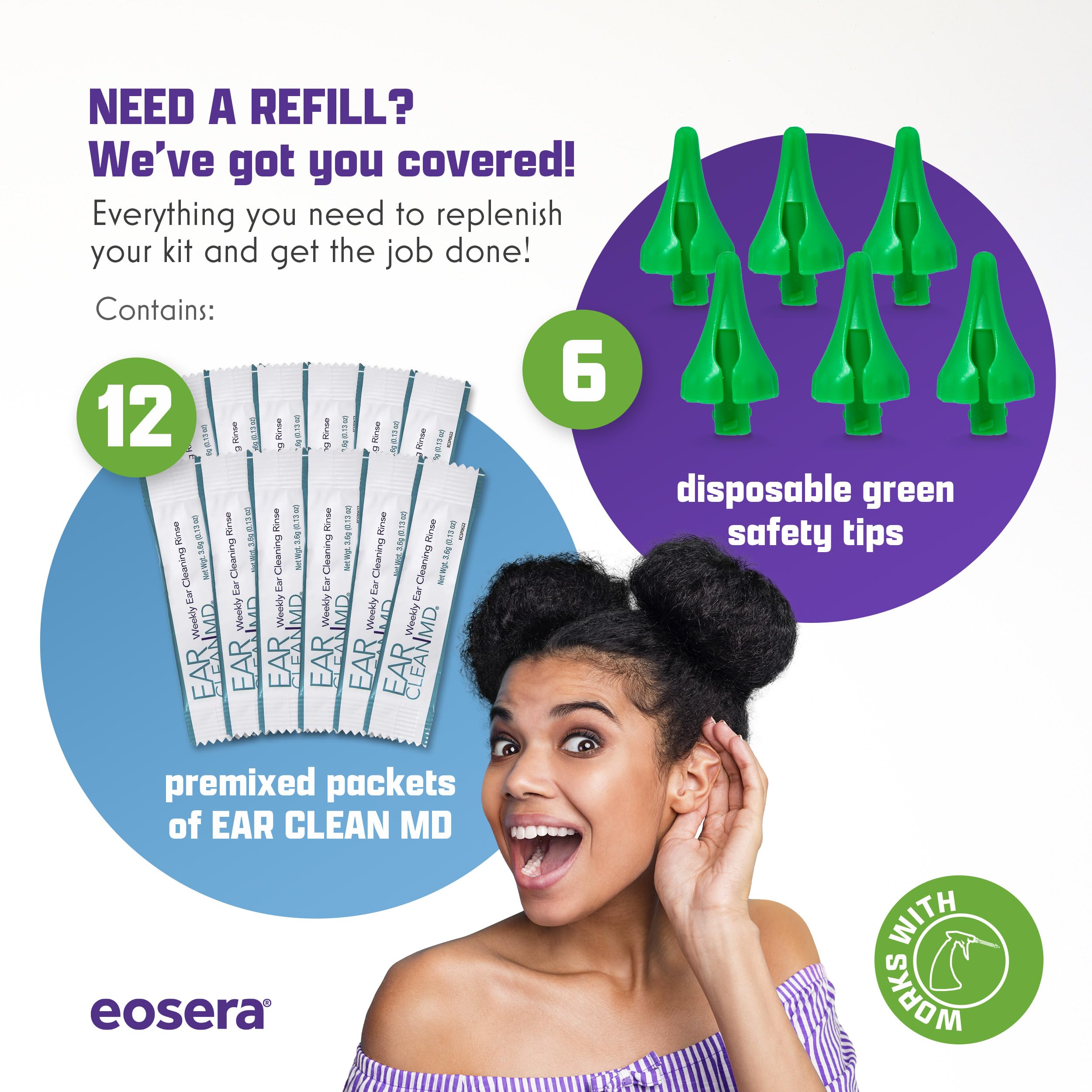 eosera Wax Blaster MD green safety tips protect comfortable ear flushing.