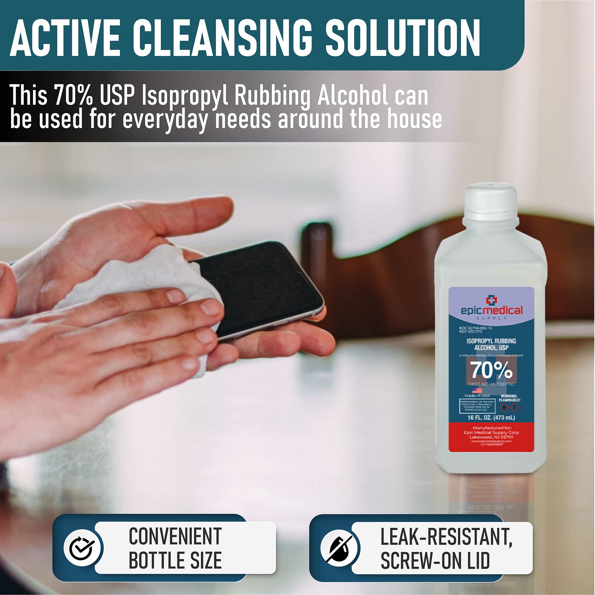 Epic Medical Supply wound care with 70 percent IPA for skin-safe cleansing.