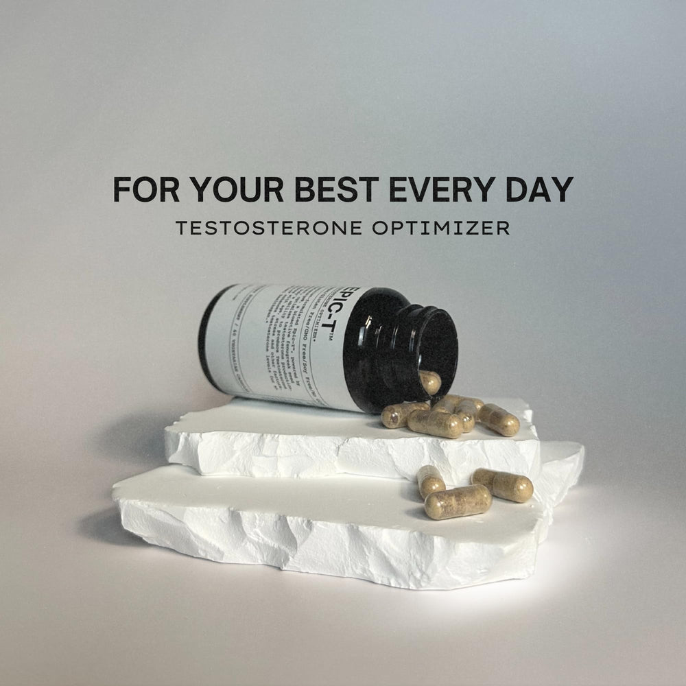 EPIC-T user taking capsules demonstrates simple daily wellness ritual.