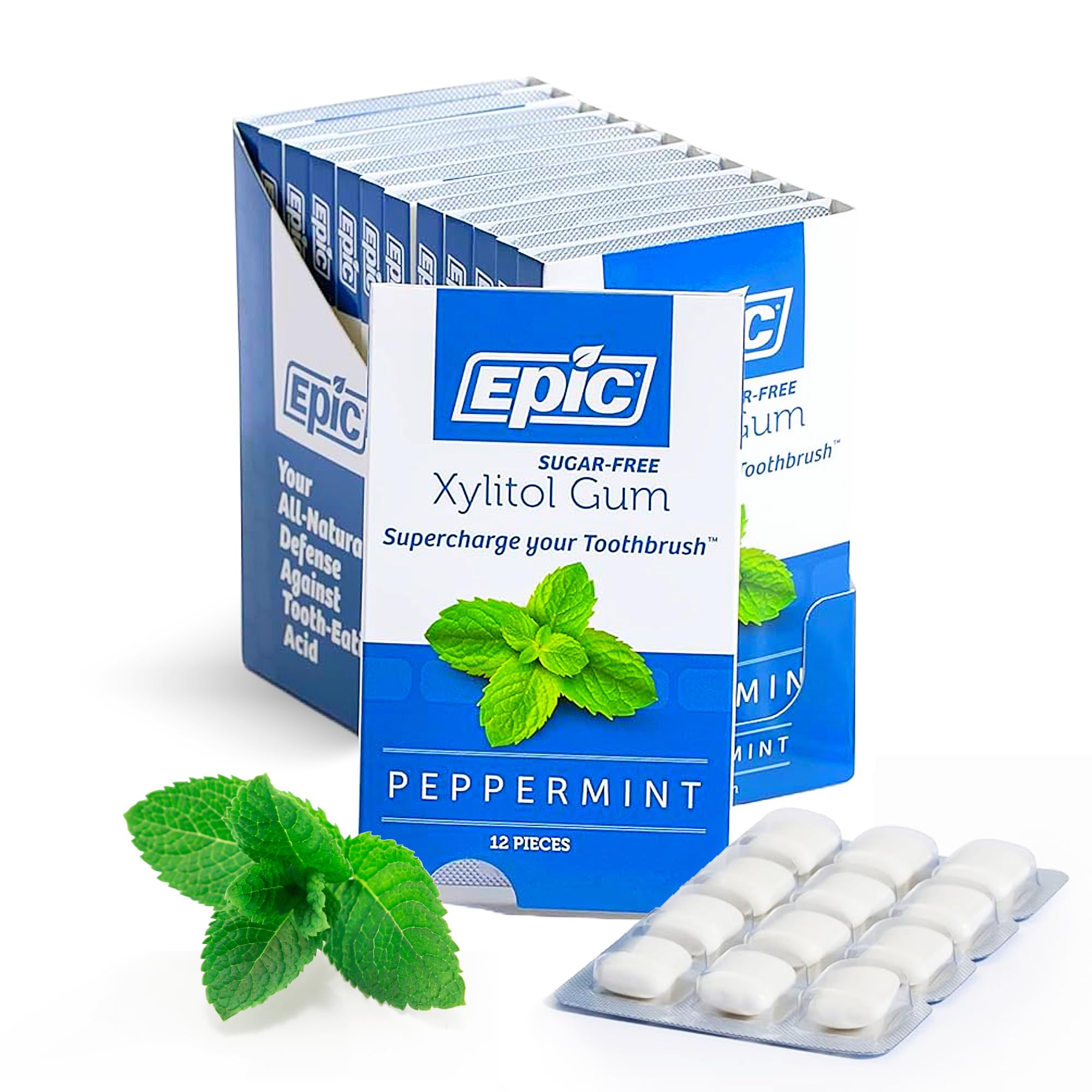 Epic 100% Xylitol Peppermint gum pack for fresh breath and sugar-free convenience