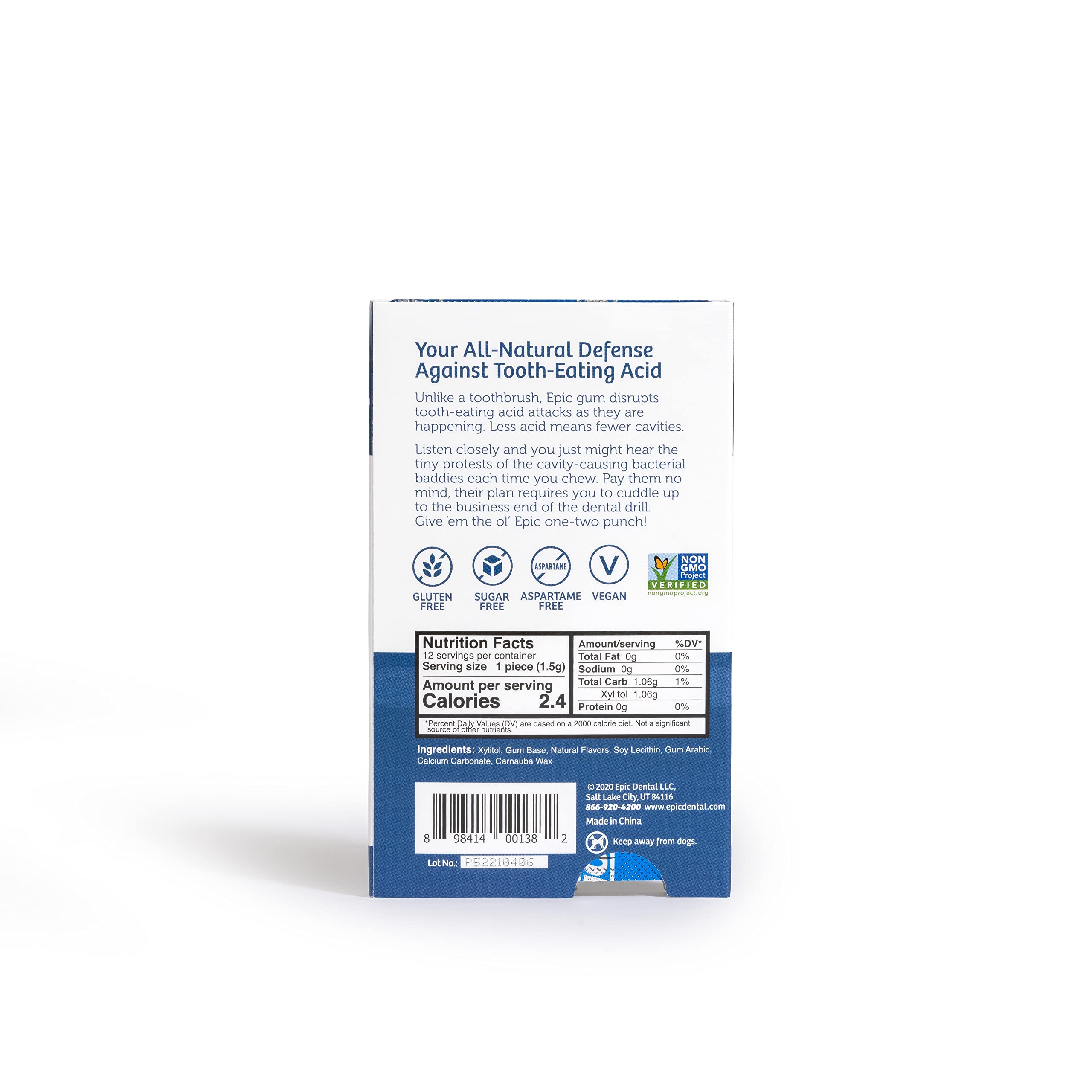 Epic peppermint vegan non-GMO gum emphasizing a plant-based choice