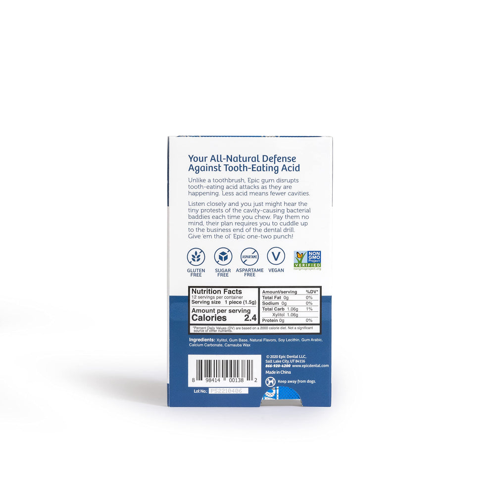 Epic peppermint vegan non-GMO gum emphasizing a plant-based choice