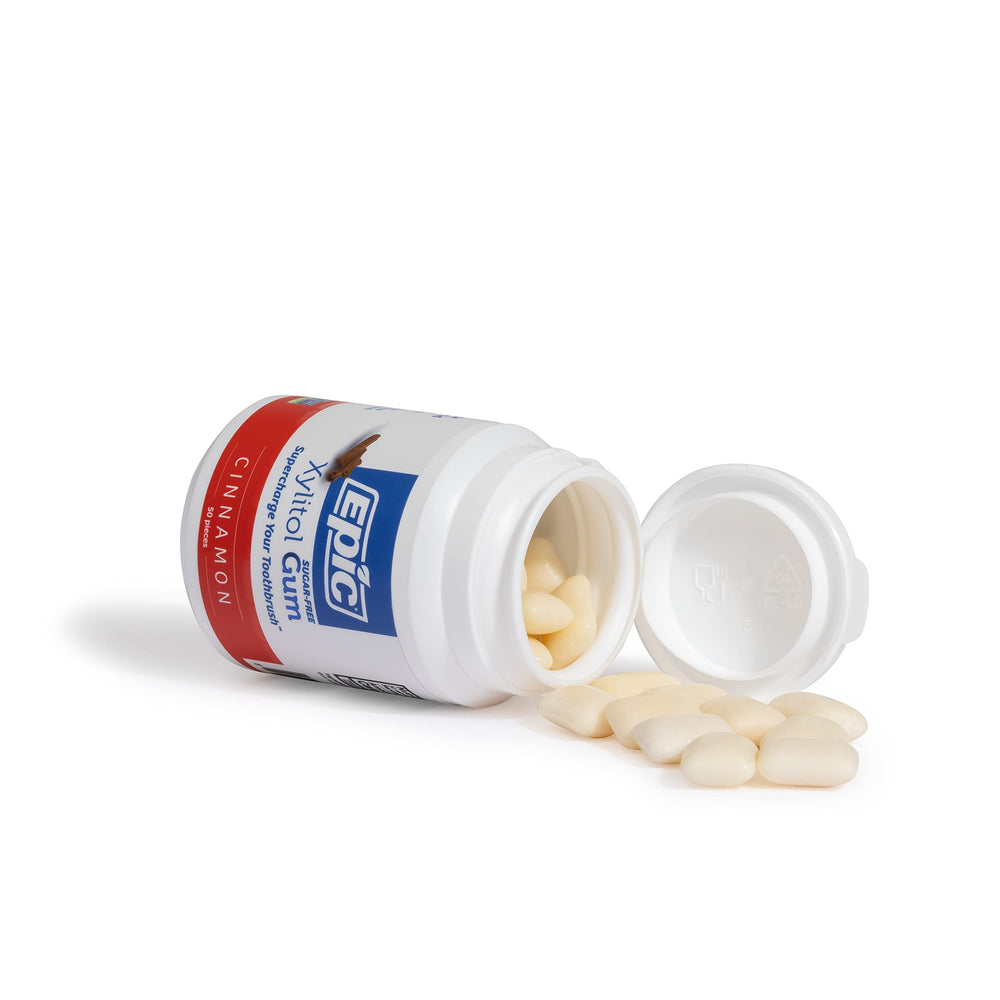 Epic Xylitol Cinnamon Gum 1.06g Per Piece showcases measured chew strength.