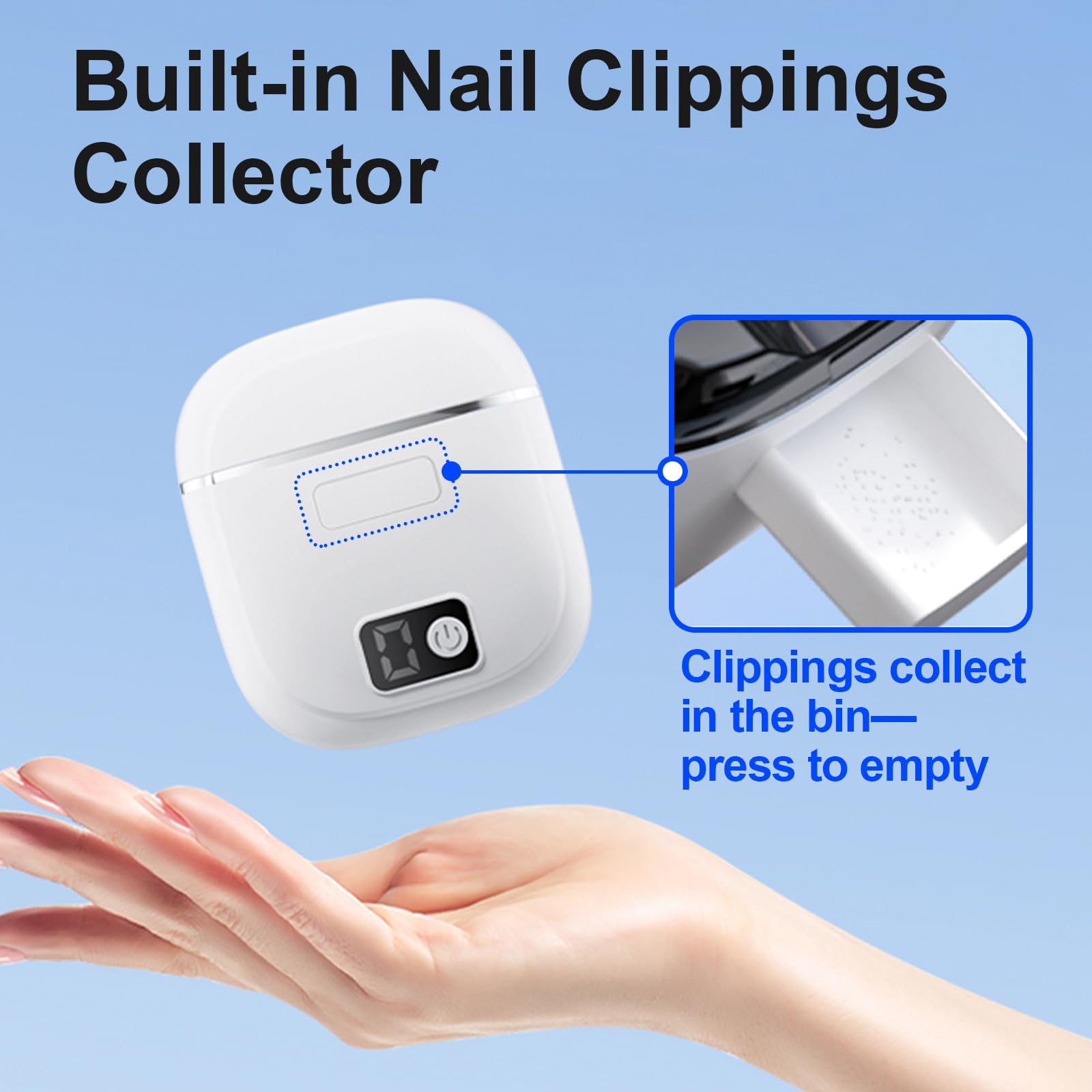 Epinovo electric nail clipper nail scraps storage for clean sessions