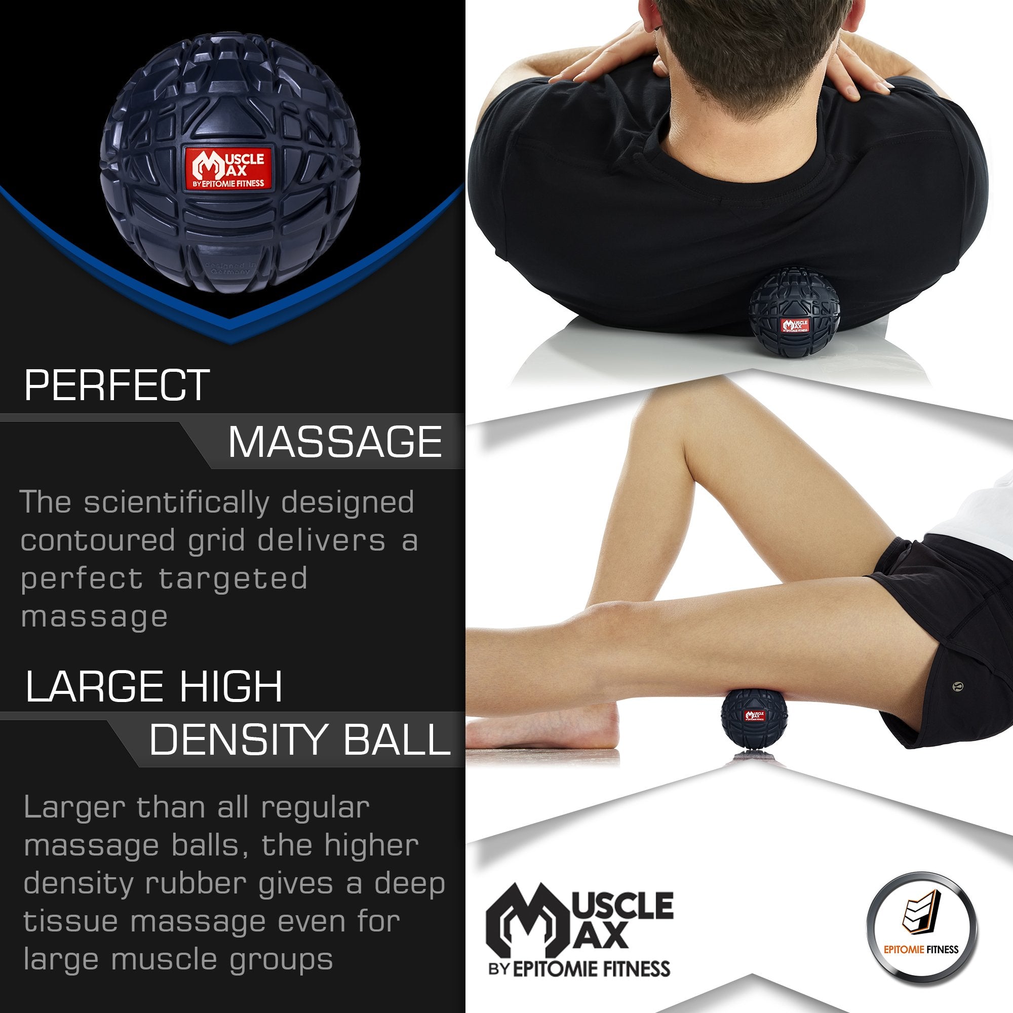 Epitomie Fitness Muscle Max on back during wall crawl for tense-area relief
