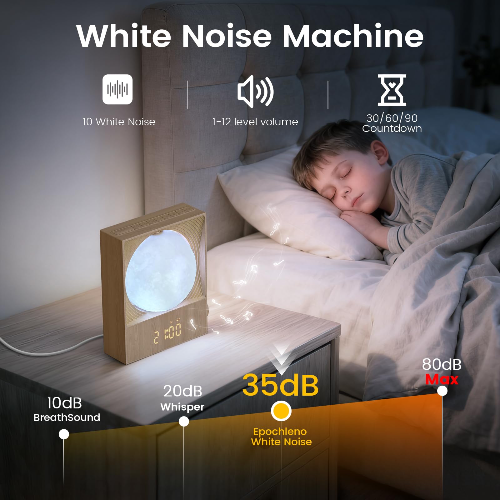 Epochleno dual alarm snooze control helps manage heavy sleepers.