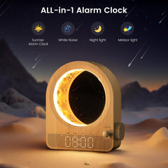 Epochleno sunrise clock lit during sunrise simulation for gentle awakening.