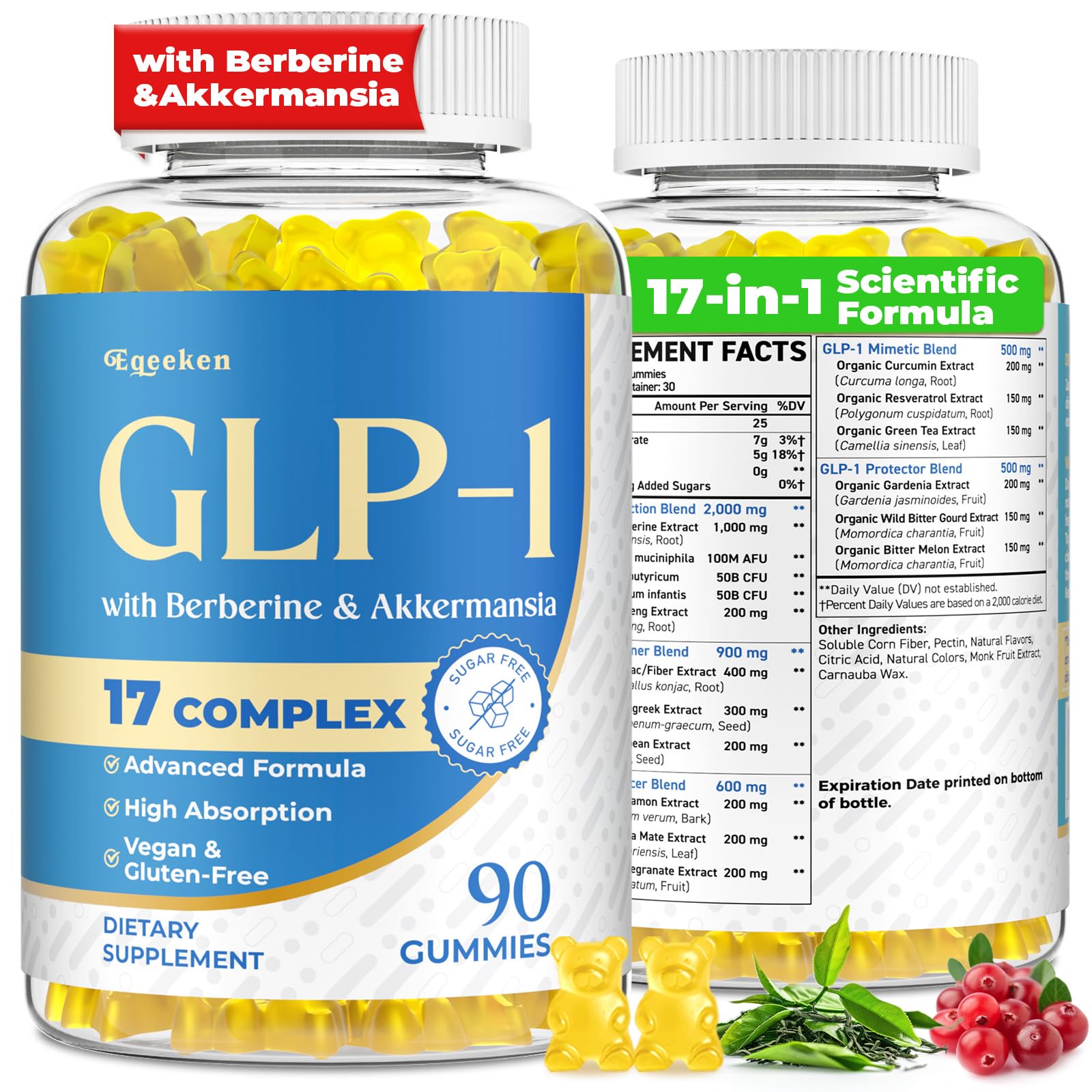 Eqeeken GLP-1 gummies bottle front showcasing 90-count packaging for daily wellness