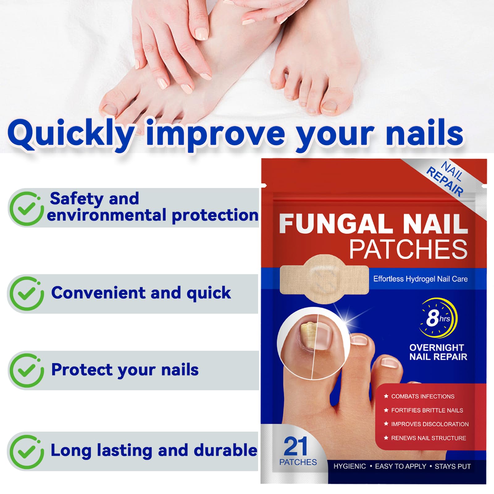 Eqimznv nighttime nail repair patch applied for overnight care