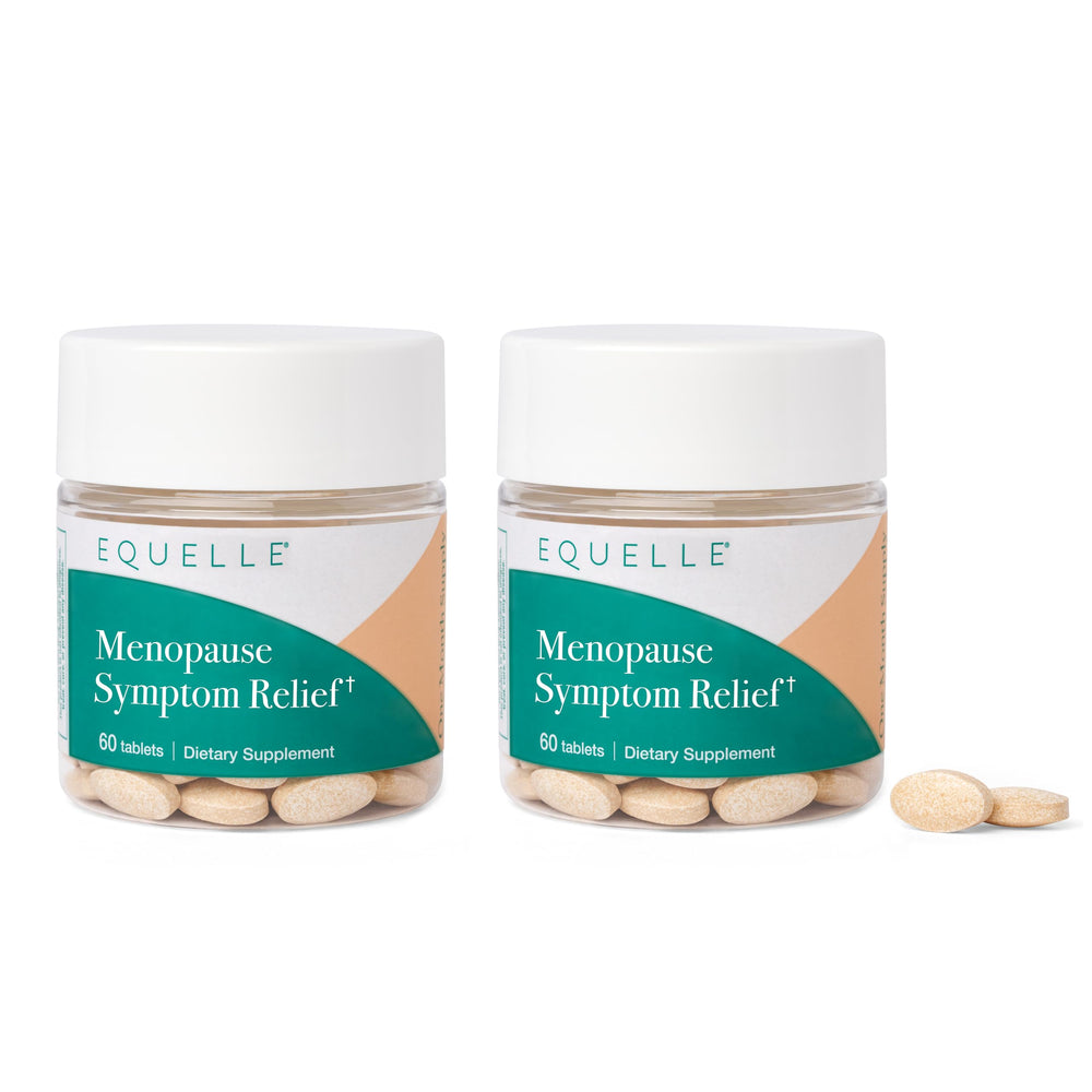 EQUELLE bottle with tablets for hot flash relief and daily use