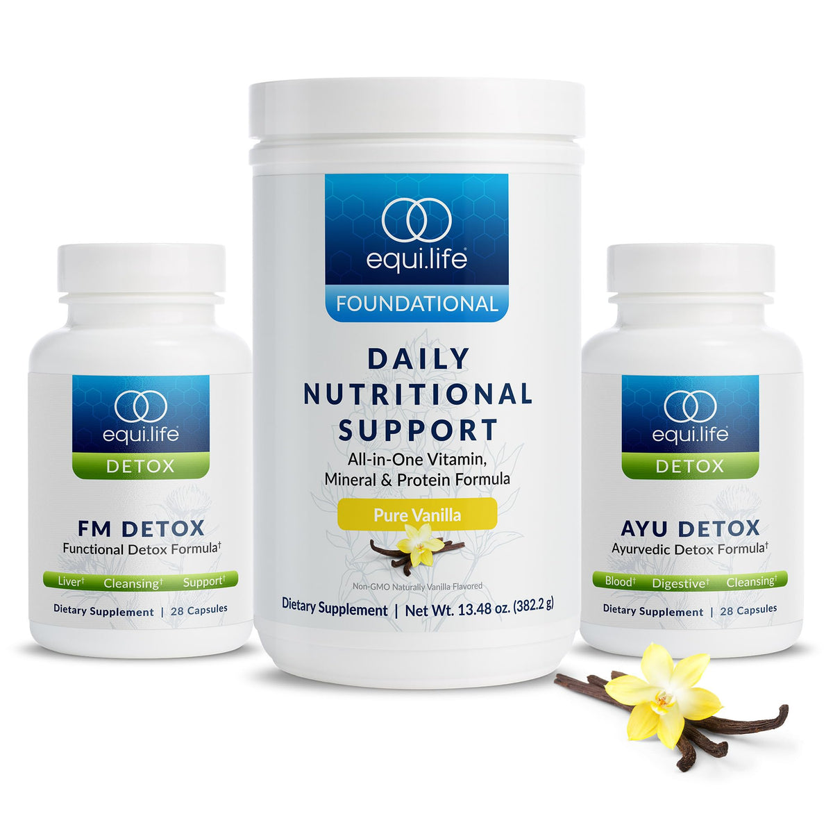 Equilife Dr. Cabral Detox vanilla shake in a glass, convenient daily nutrition.