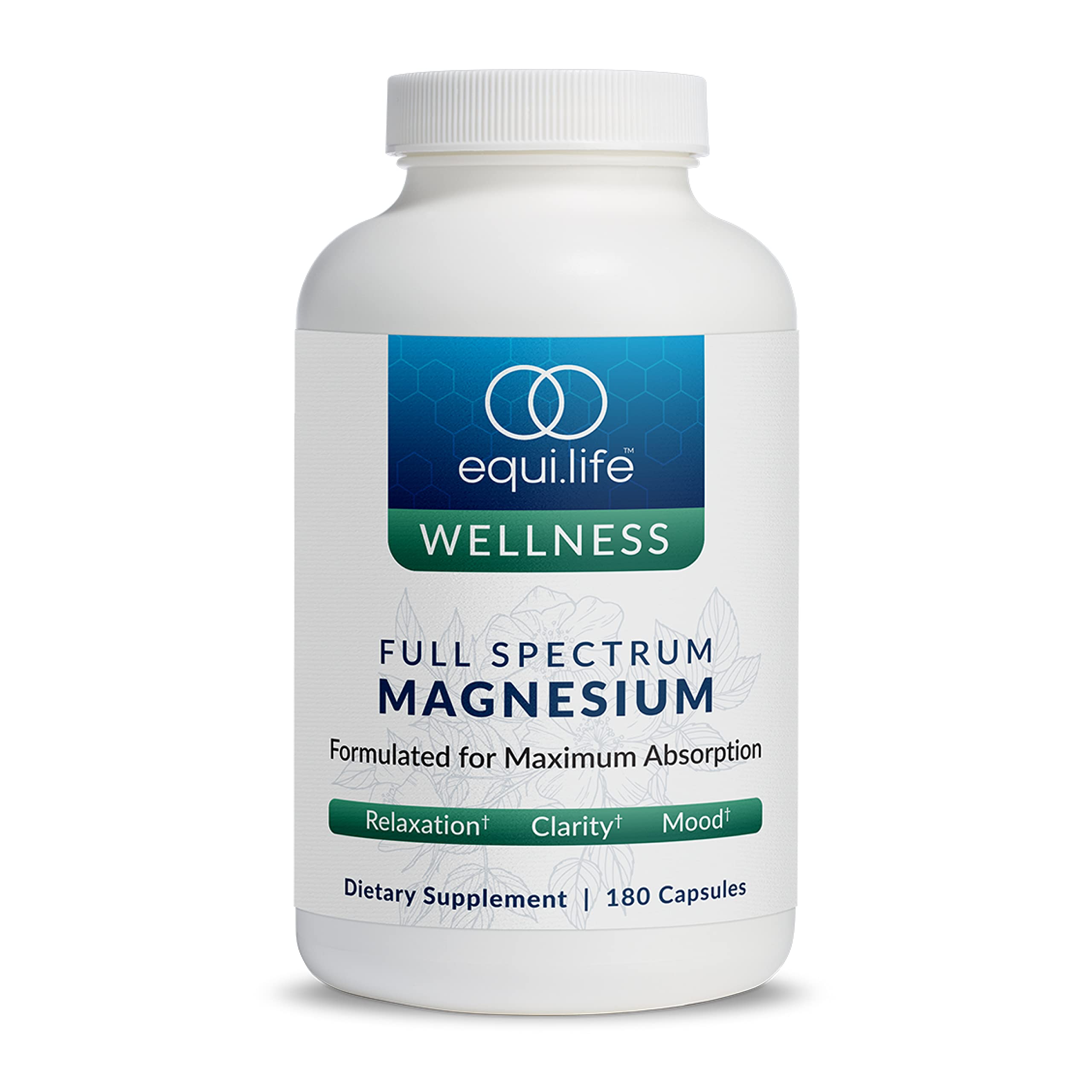 Equilife full-spectrum magnesium bottle closeup for daily wellness.