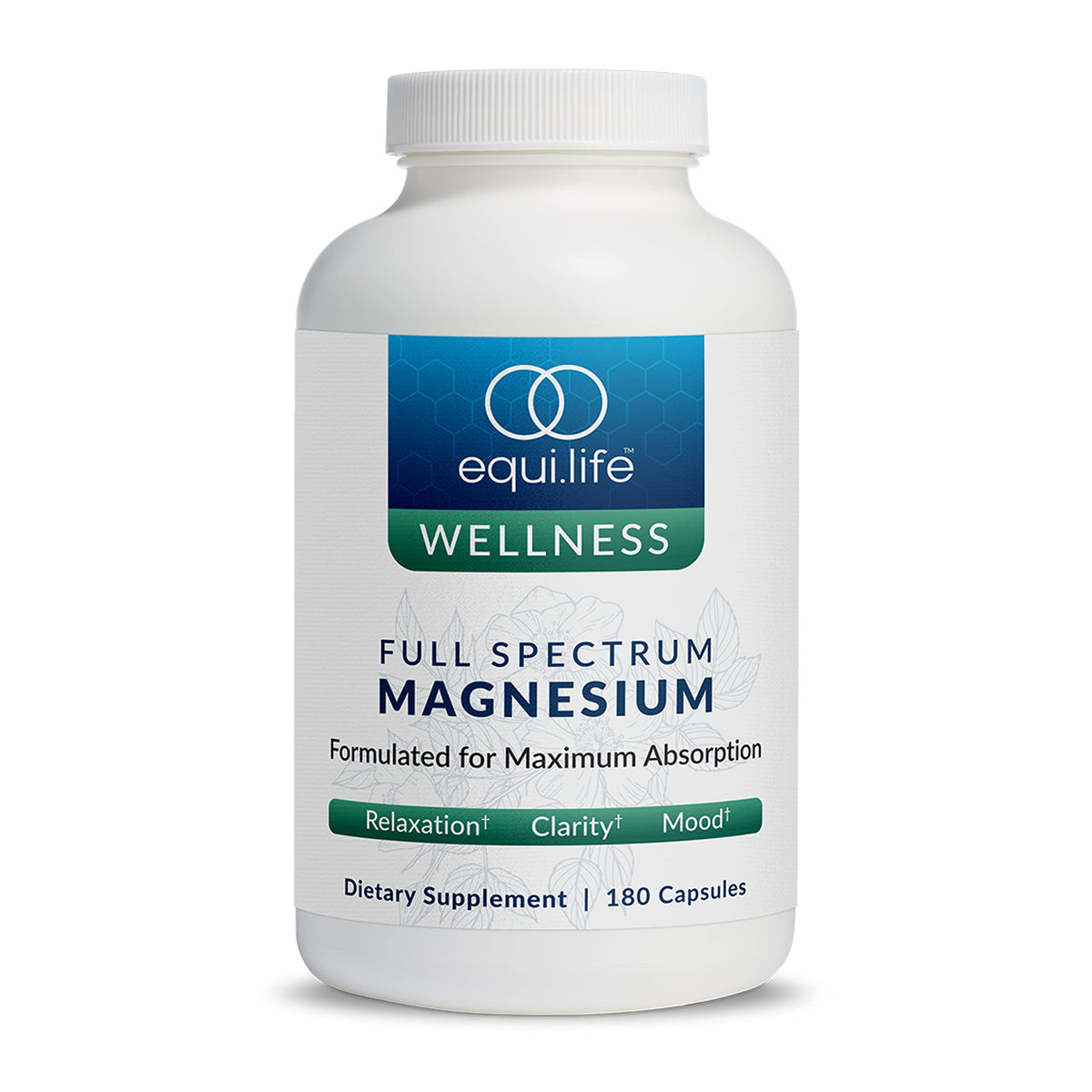 Equilife full-spectrum magnesium bottle closeup for daily wellness.