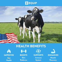 Scoop of Equip Core Bovine Colostrum powder for easy daily dose
