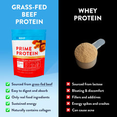 Equip Foods Prime Protein scoop reveals powder texture ideal for shakes and desserts