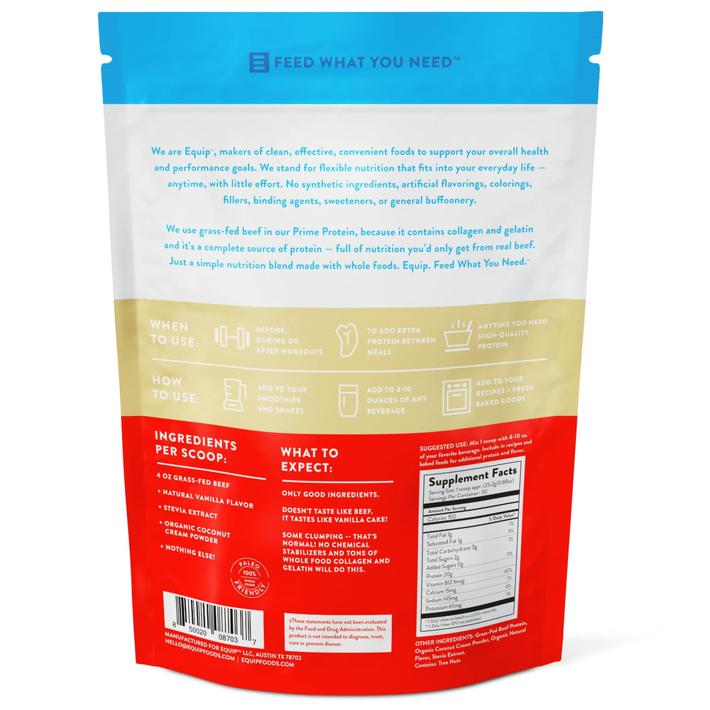 Equip Prime Protein Packaging communicates 30 servings with third-party testing