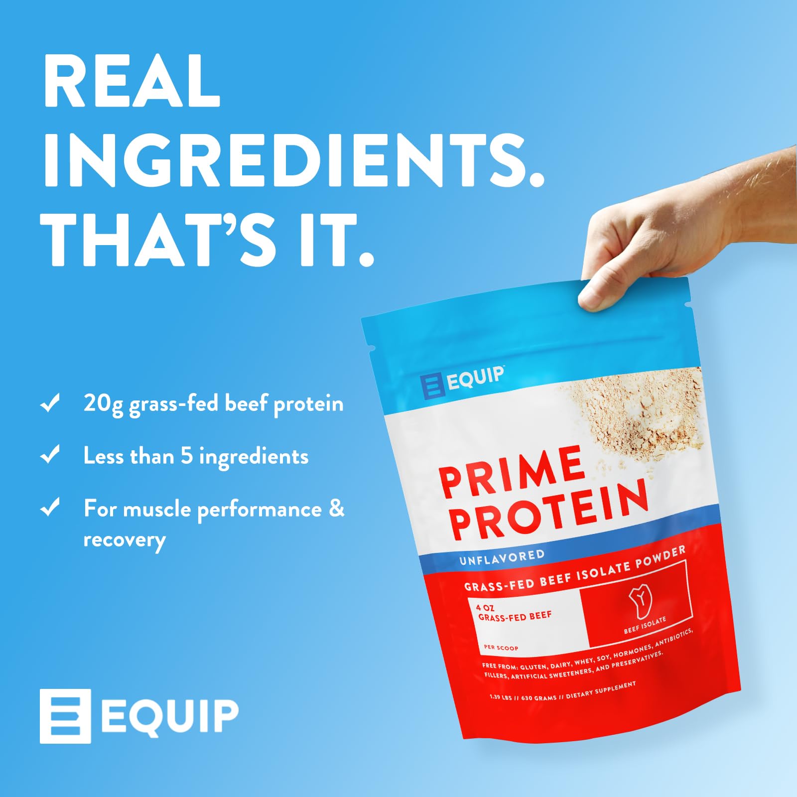 Unflavored Prime Protein canister suited for versatile, diet-friendly recipes.