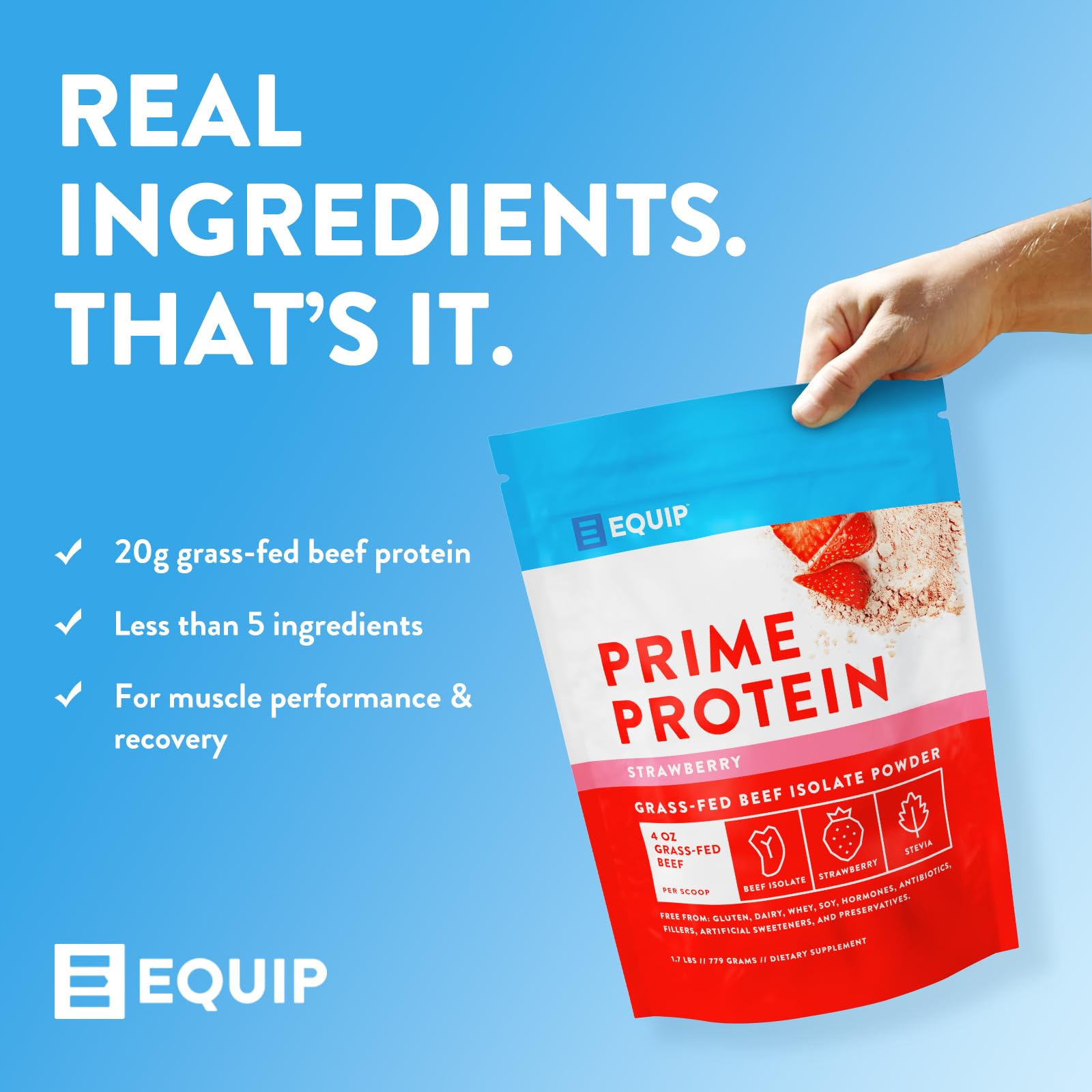 Equip Prime Protein Powder strawberry flavor blended into a dessert-inspired treat.