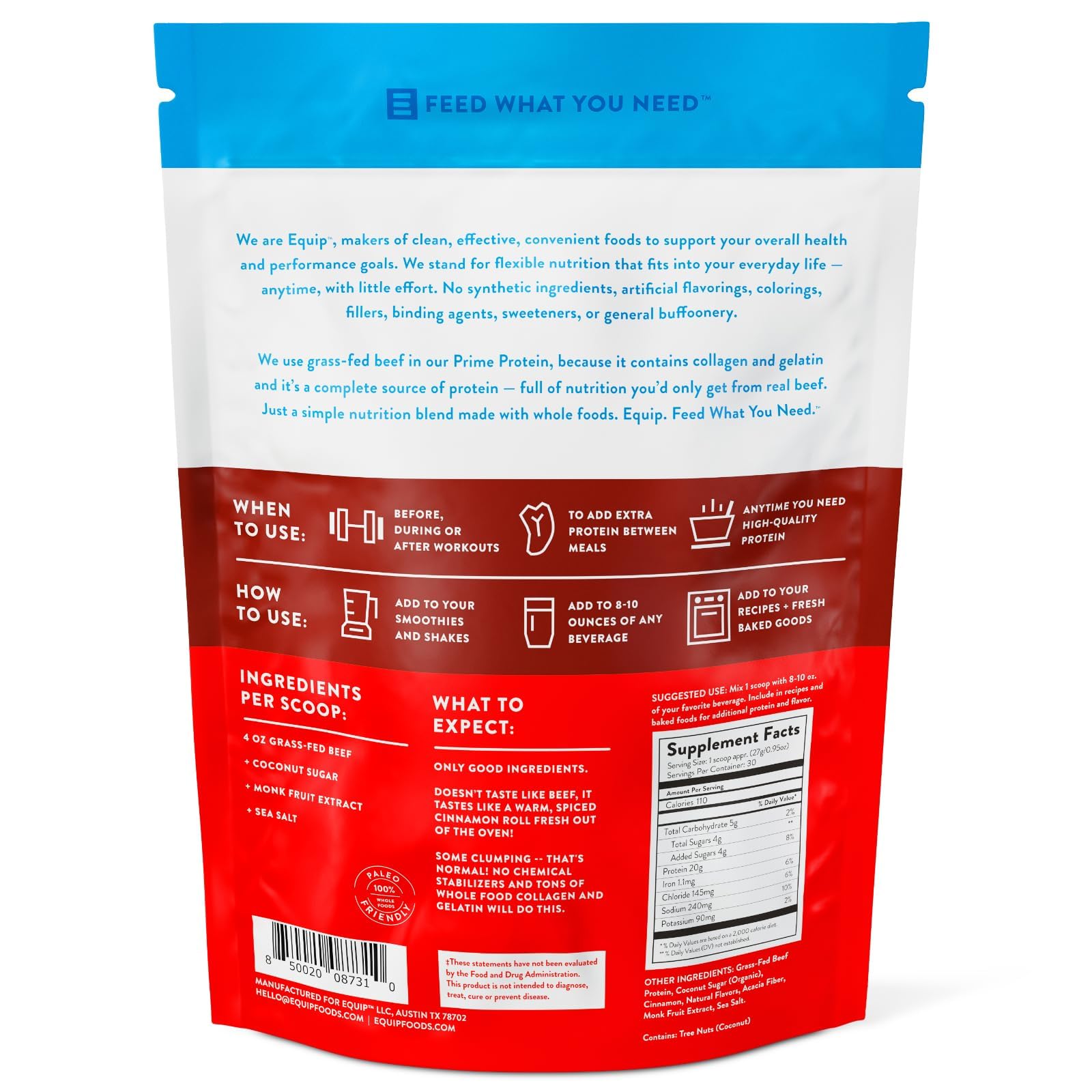 Closeup of Prime Protein Powder packaging and labeling quality