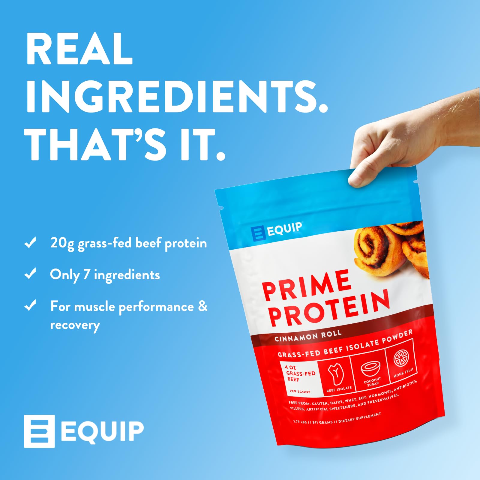 Post-workout shake using Equip Prime Protein Powder Cinnamon Roll