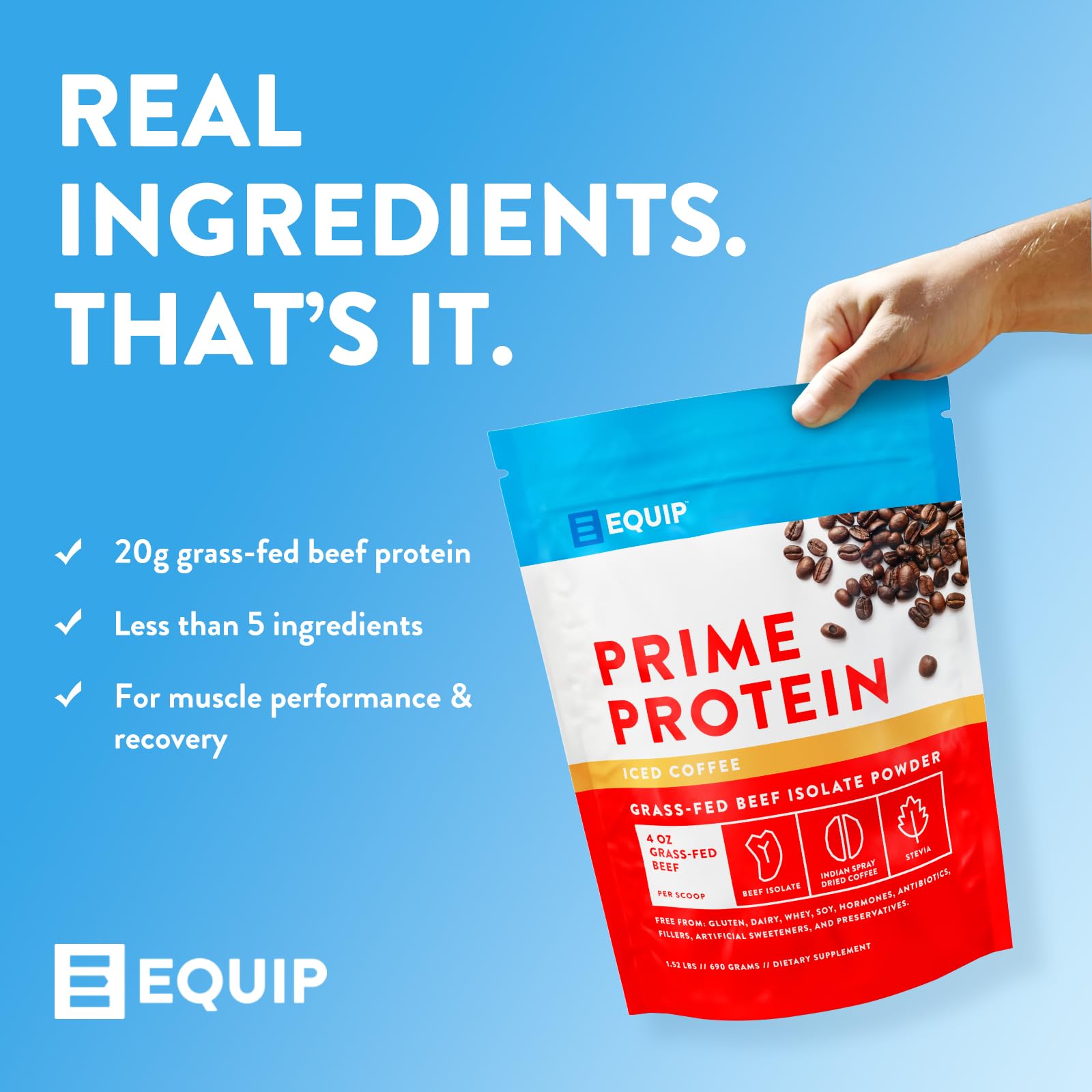 Equip Prime Protein Powder salted caramel tub delivers dessert-like nutrition with clean ingredients