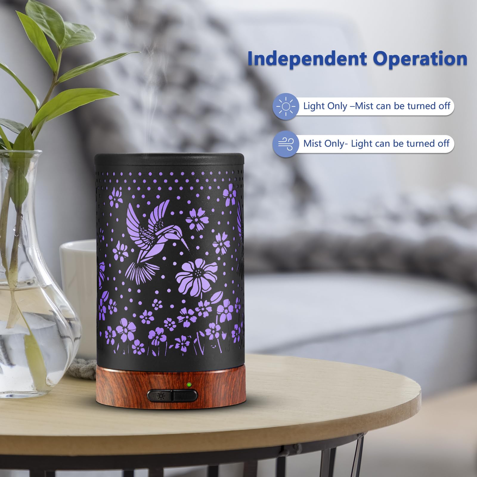 EQUSUPRO diffuser shows 7-color ambient light for mood setting.