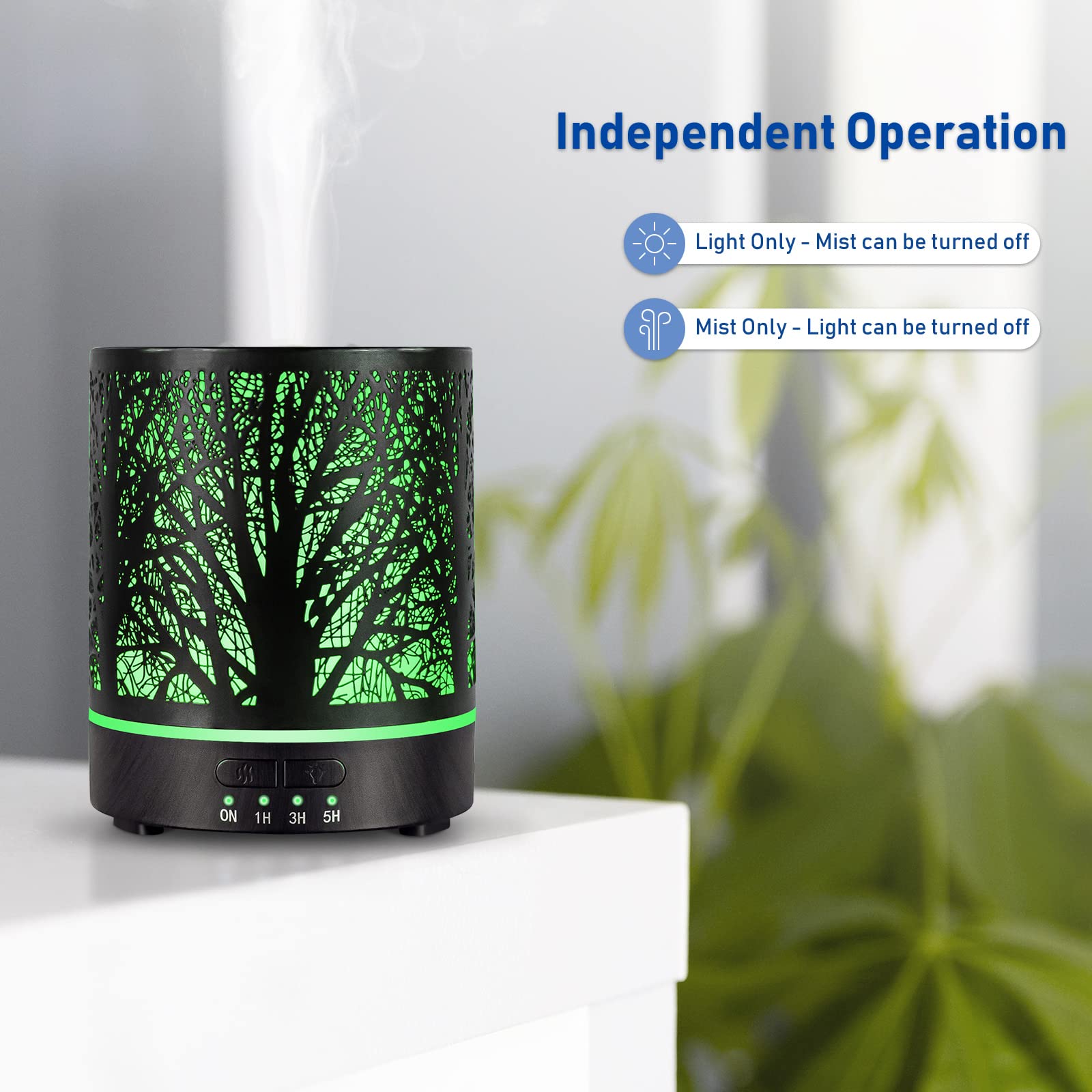 EQUSUPRO diffuser showing four timer modes and seven color options