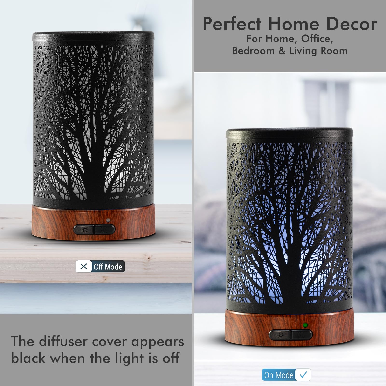 EQUSUPRO diffuser with LED lights on showing seven color options for ambience