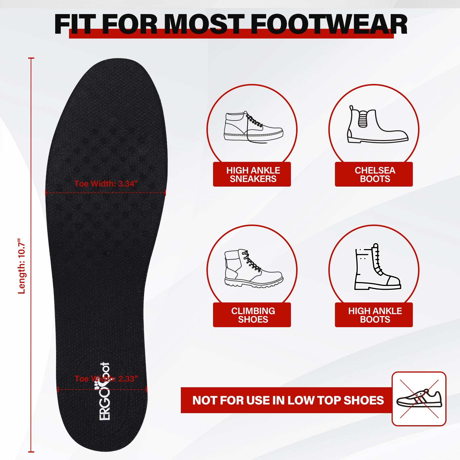 ERGOfoot 3.54 inch height-increase insole for maximum discreet lift