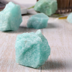 Erliway Amazonite raw crystal for cabbing, showcasing depth and density