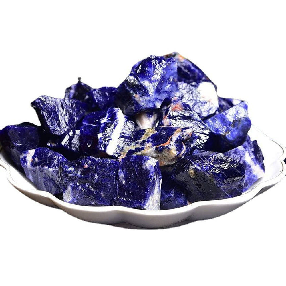 Erliway sodalite rough crystal close-up shows texture and color