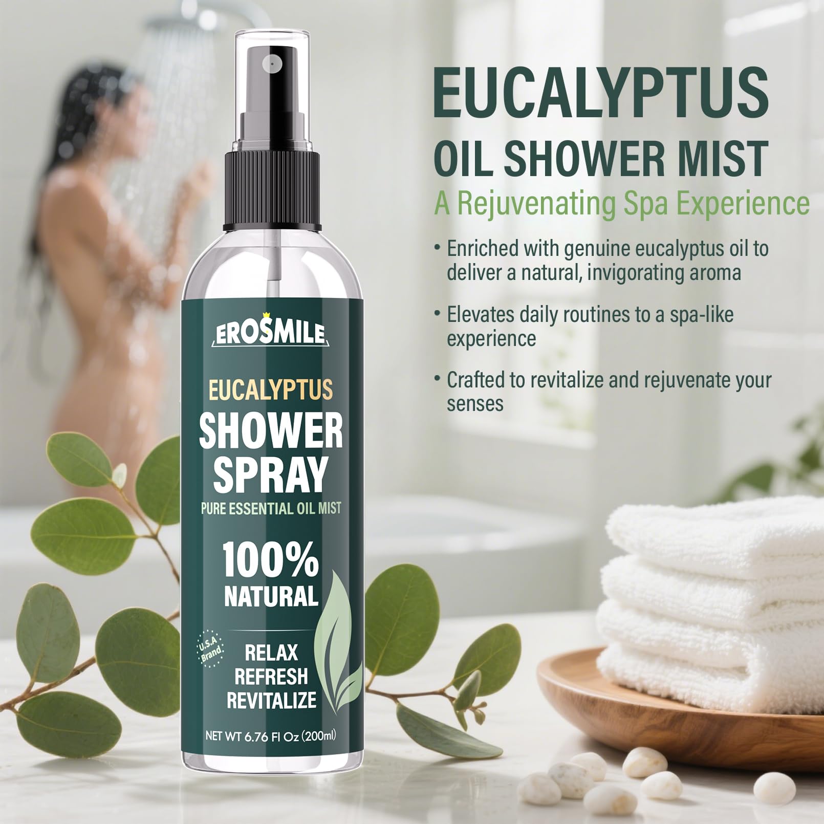 EROSMILE aromatherapy shower spray elevating bathroom ambiance with eucalyptus scent