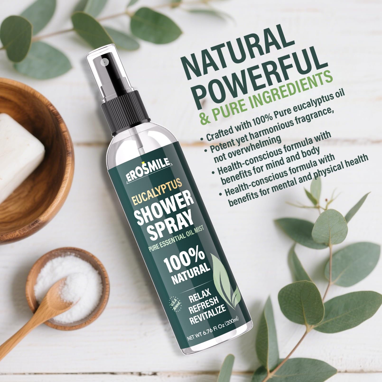 EROSMILE eucalyptus shower spray mist under running shower for aromatherapy benefits