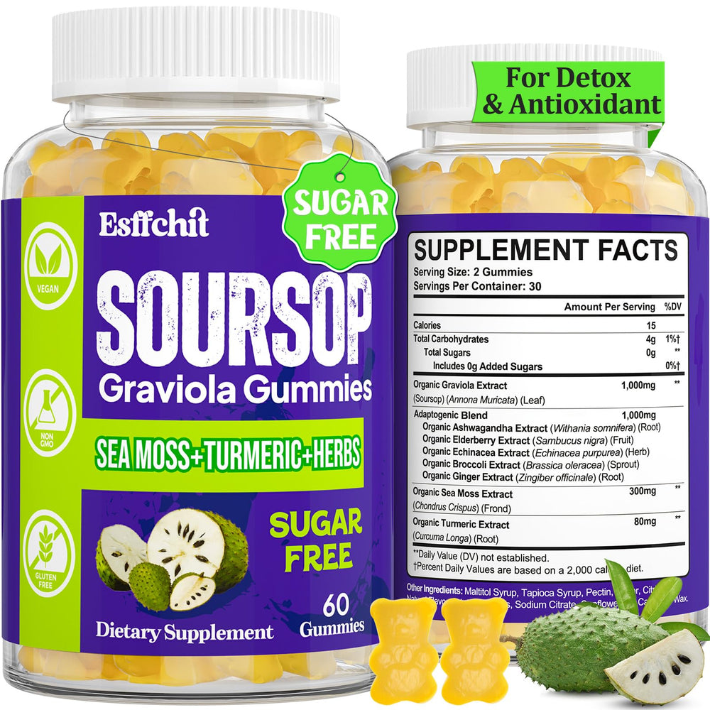 Esffchit Soursop Gummies bottle – convenient daily wellness support with sugar-free, vegan ingredients.