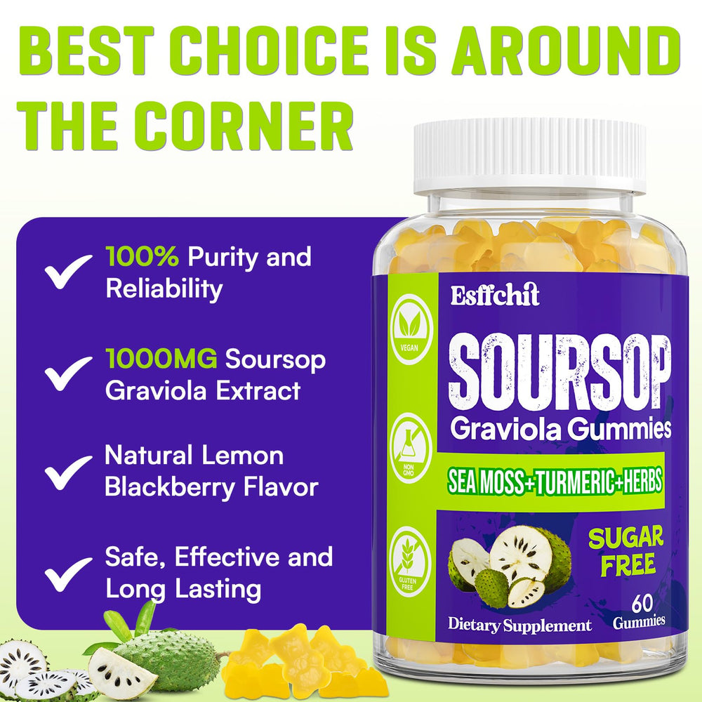 Esffchit Soursop Gummies sugar-free – enjoy a tasty snack without added sugar.