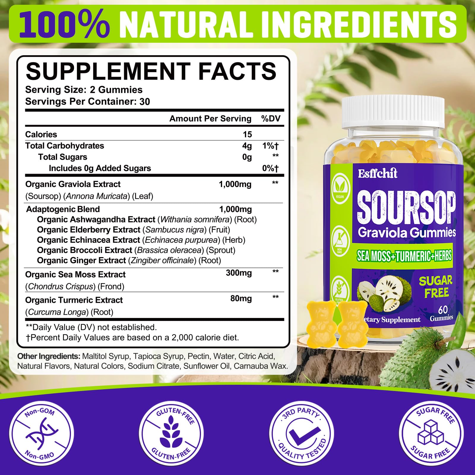 Esffchit Soursop Gummies vegan – plant-based formula suitable for vegan lifestyles.