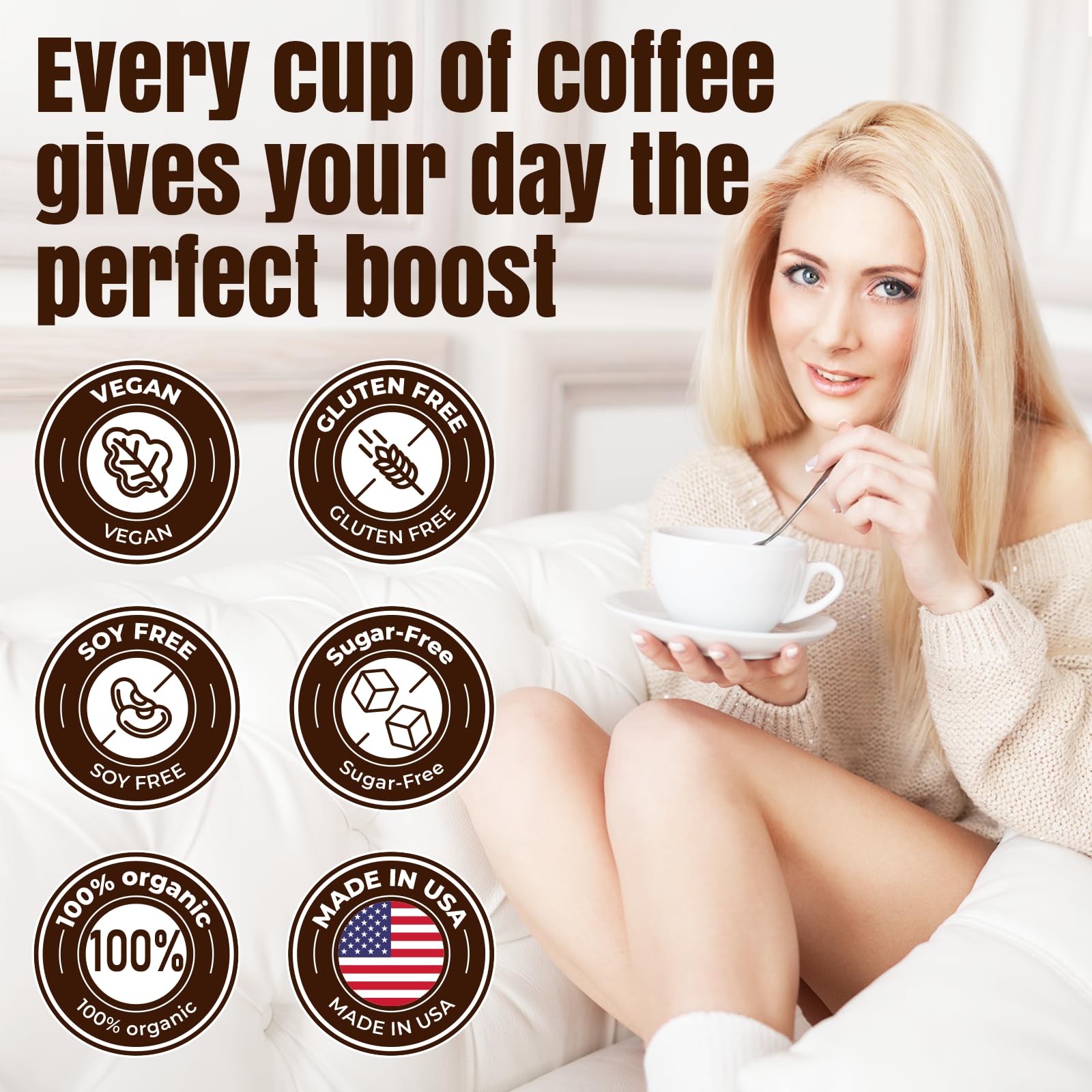 Esowbe vegan sugar-free coffee with vanilla hint in cup.
