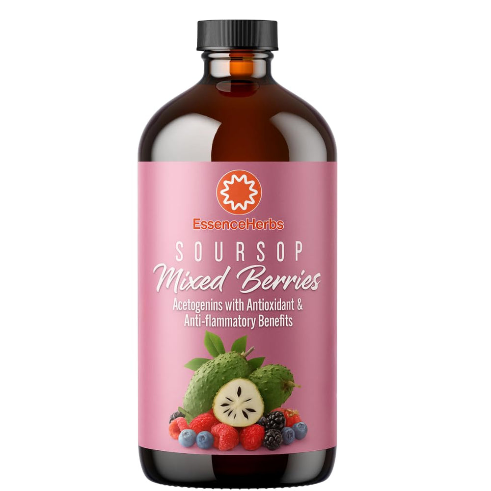 Essence Herbs Soursop Bitters bottle front shows a natural blend for immune support.