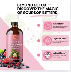 Essence Herbs Soursop Bitters ingredients closeup highlights soursop leaves and berries.