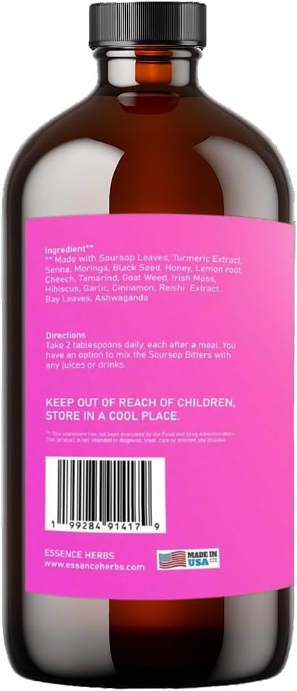 Essence Herbs Soursop Bitters packaging displays premium herbal blend.