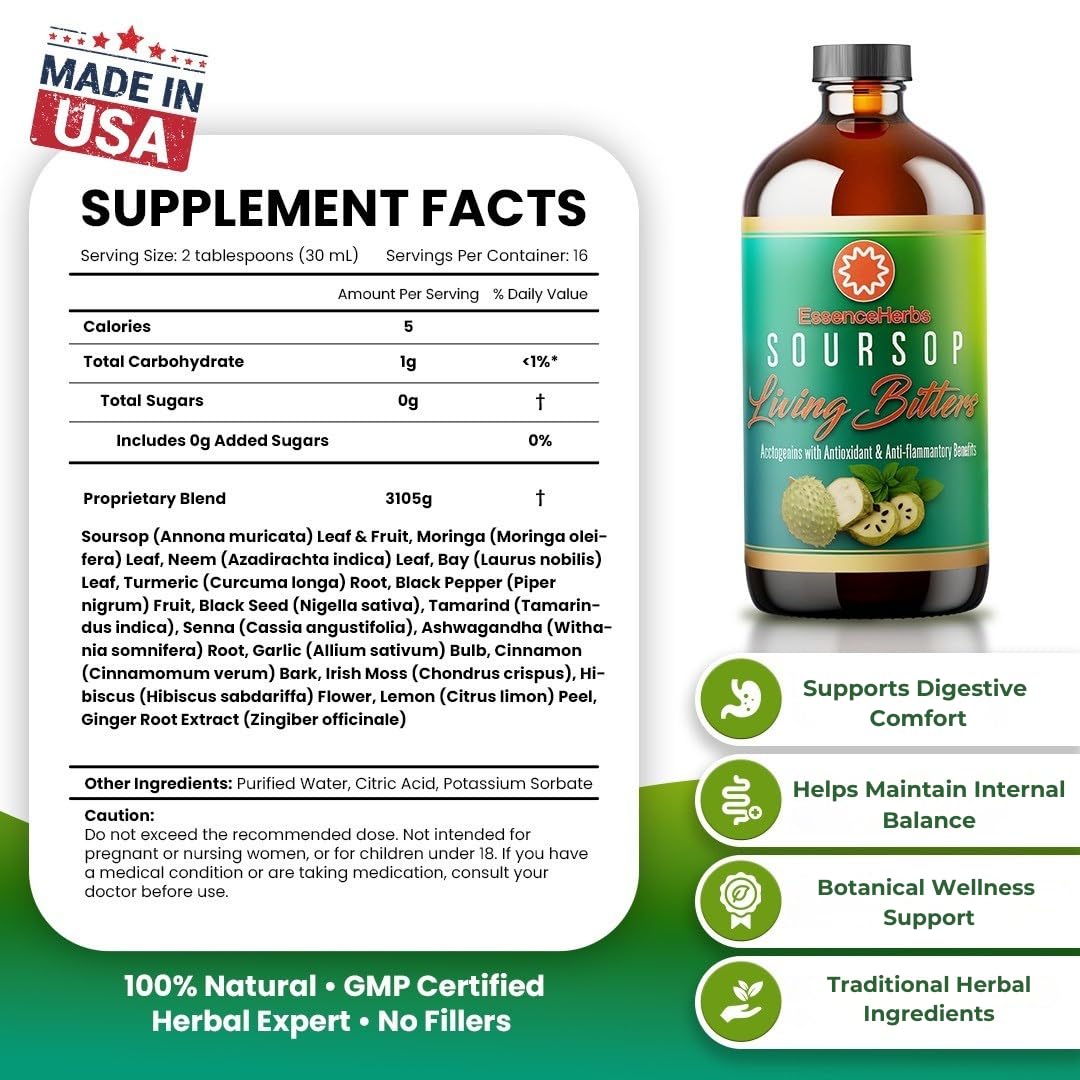 Pouring Essence Herbs Soursop Bitters into a glass for a refreshing drink