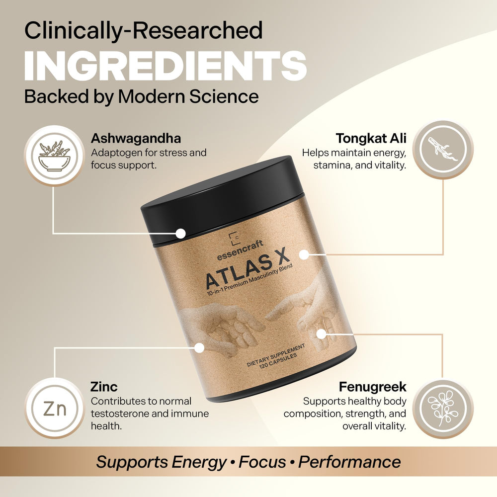 Essencraft Atlas X Shilajit detail showing natural energy support components.