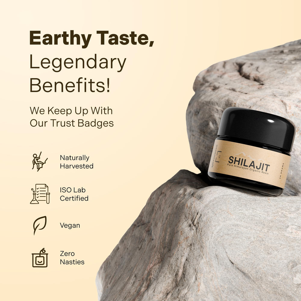 Serving spoon beside label shows 500mg per portion for daily use.