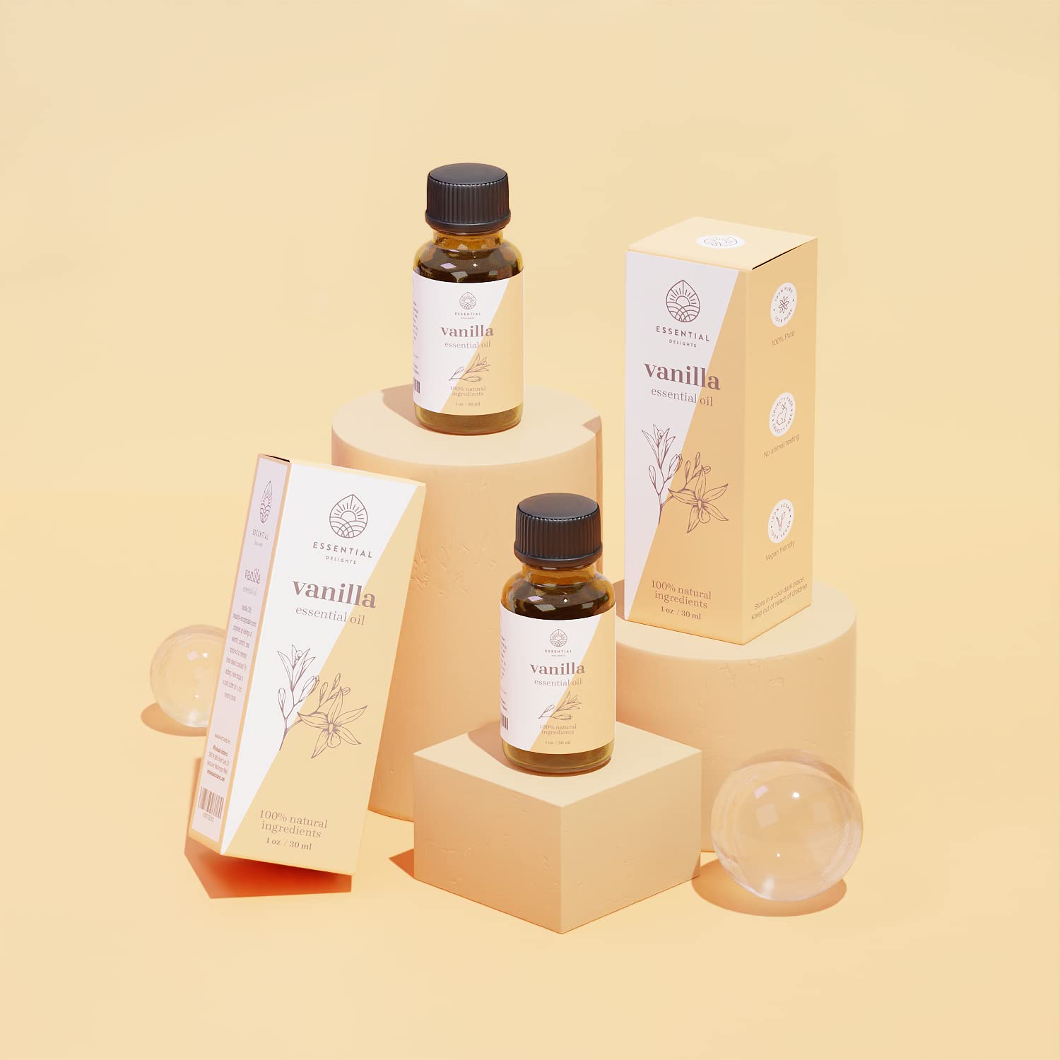 Essential Delights Vanilla oil application for cosmetics fragrance layering.