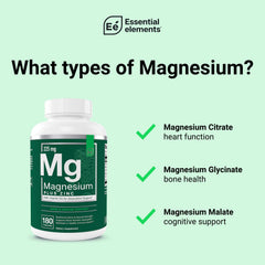 Nutrition facts label from Essential Elements magnesium plus zinc.