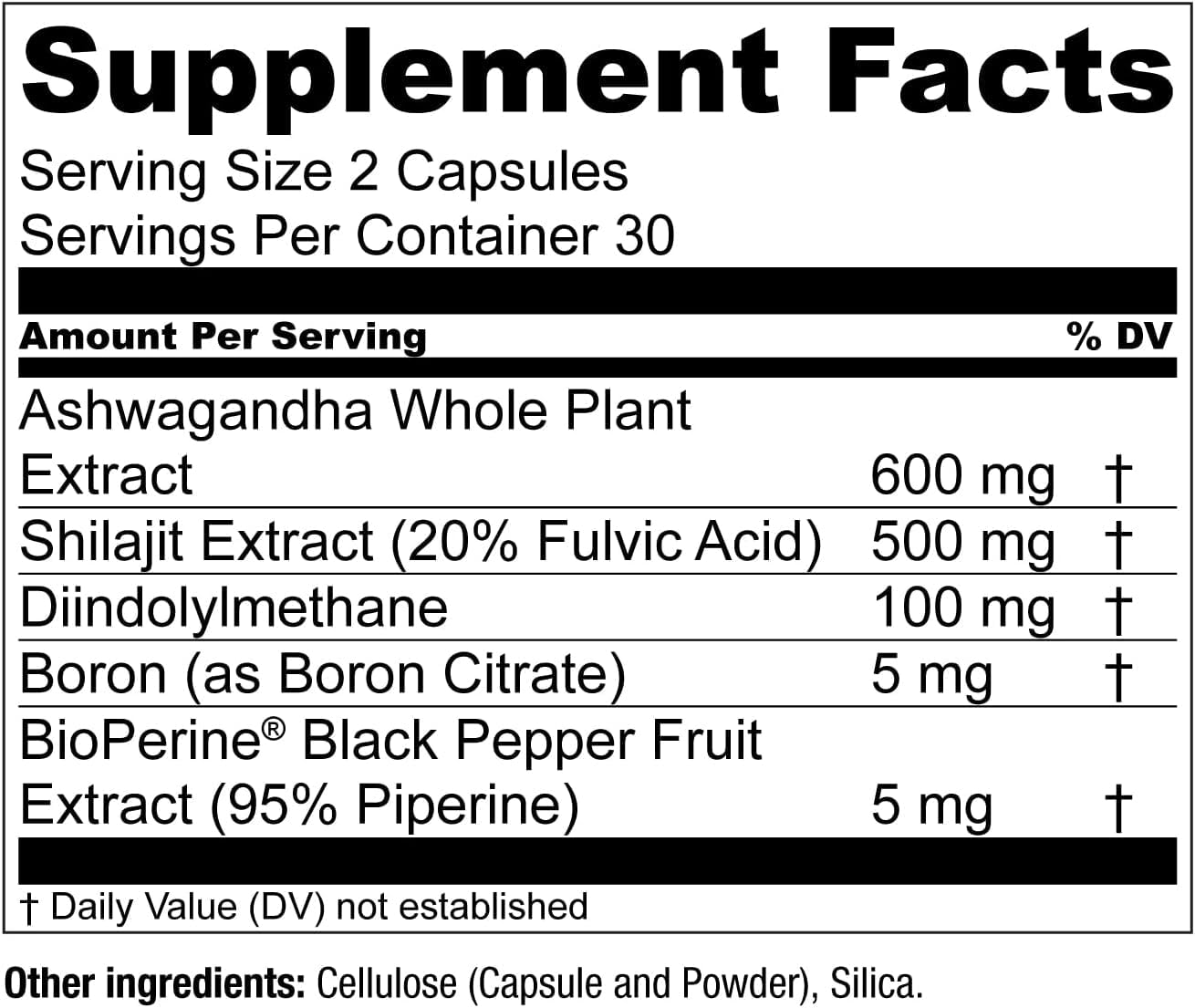 Packaging highlights ashwagandha and shilajit on the label.